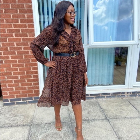 NWT Zara Ruffled Animal Print Dress - Picture 2 of 11